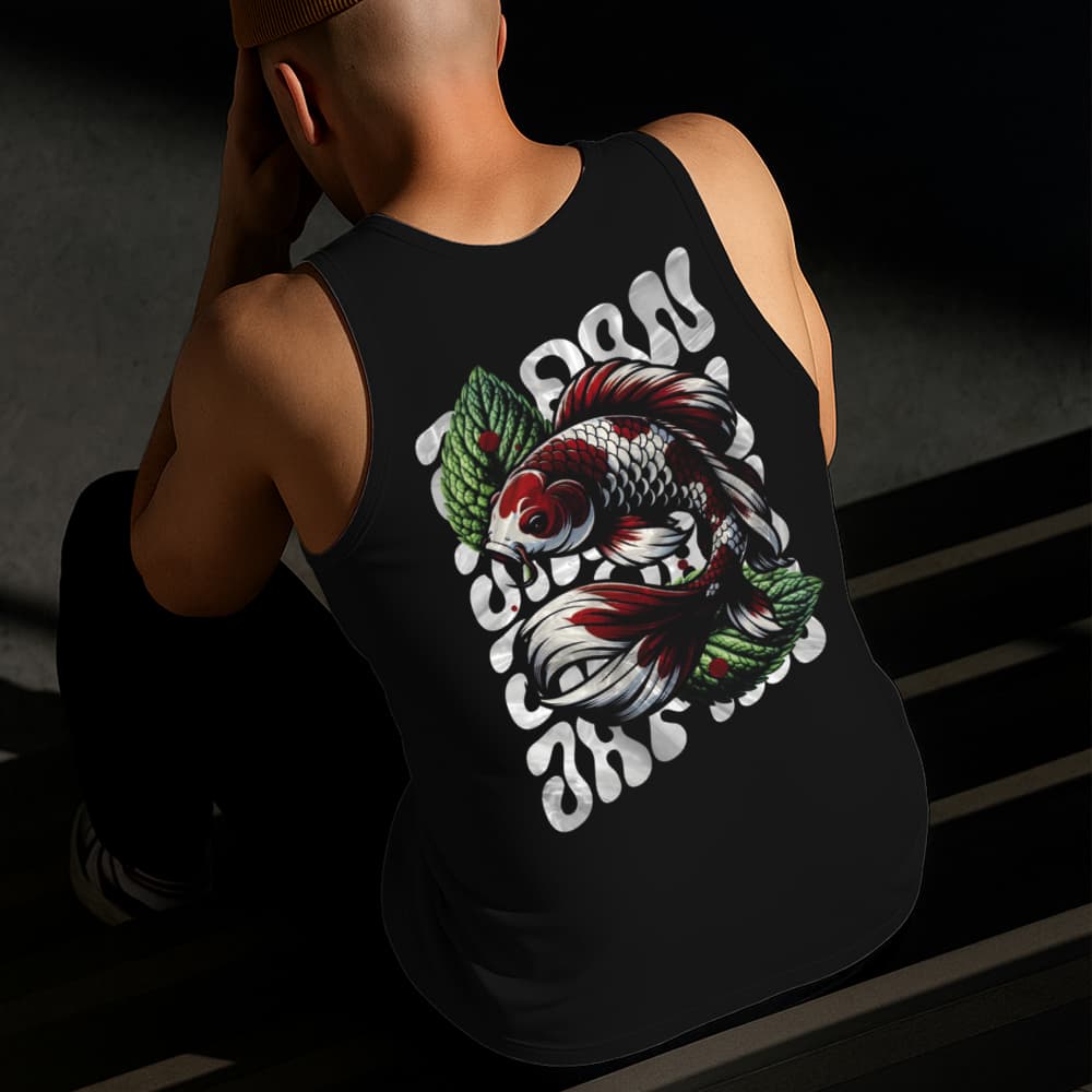 Camiseta Regata Masculina Estampada Carpa Folhagem 100% Algodão Estilo Conforto Diário Tamanho P GG