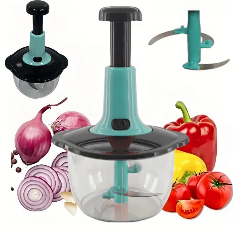 Processador Triturador de Alimentos Manual Grande 1,5L 3 Lâminas Pica Alho Legumes Carne Rápido