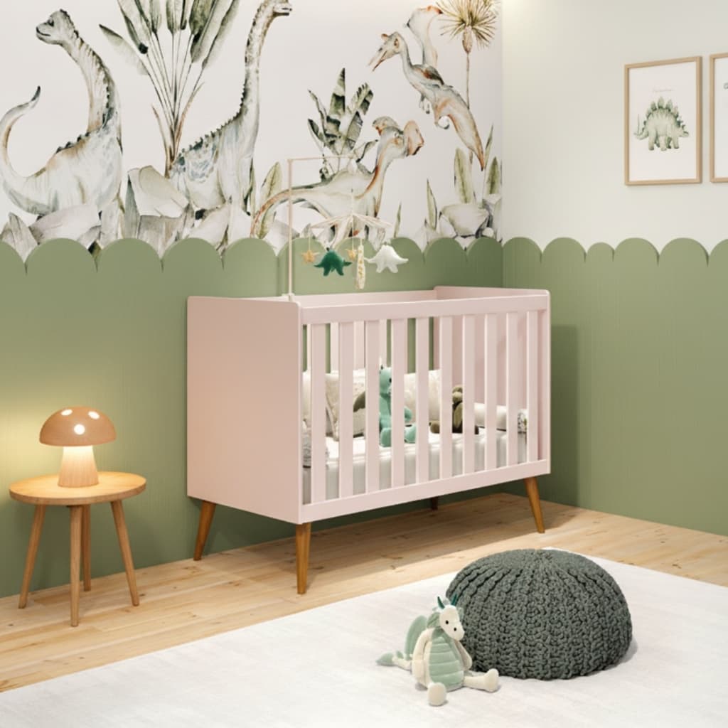 Berço Americano Isis Multifuncional 2 em 1 vira Mini Cama Infantil com Pés Madeira Retrô - Reller
