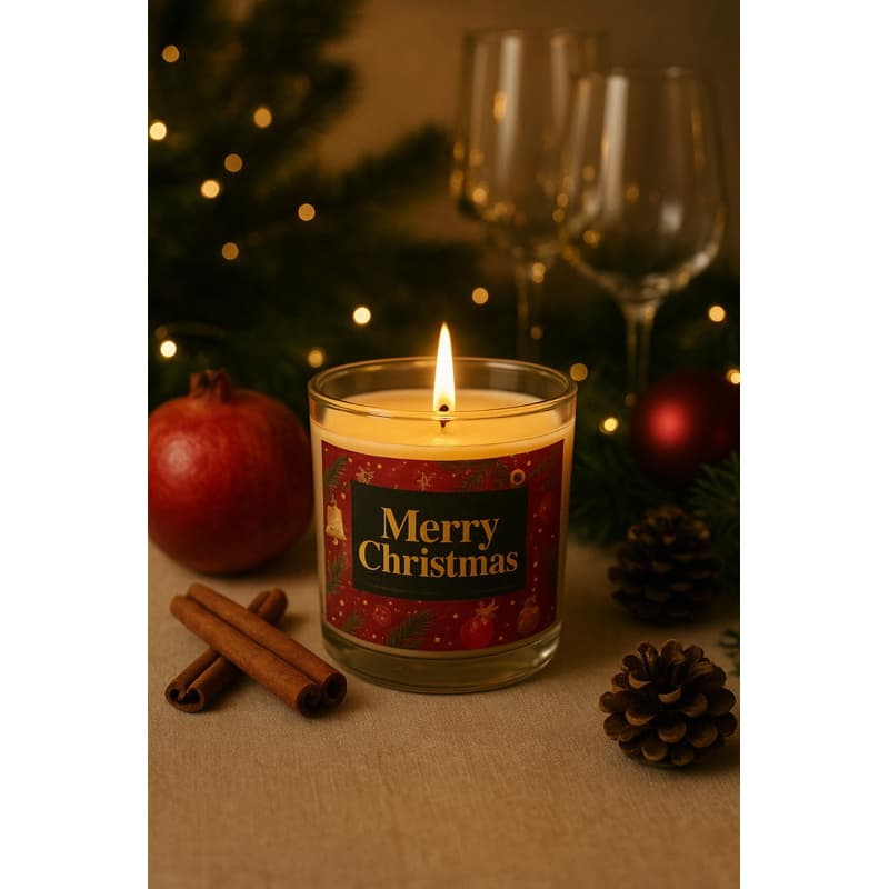 Vela Aromática Natalina Artesanal – Cera Vegetal | Aroma Frutal de Romã, Ameixa e Canela | Decoração e Presente de Natal