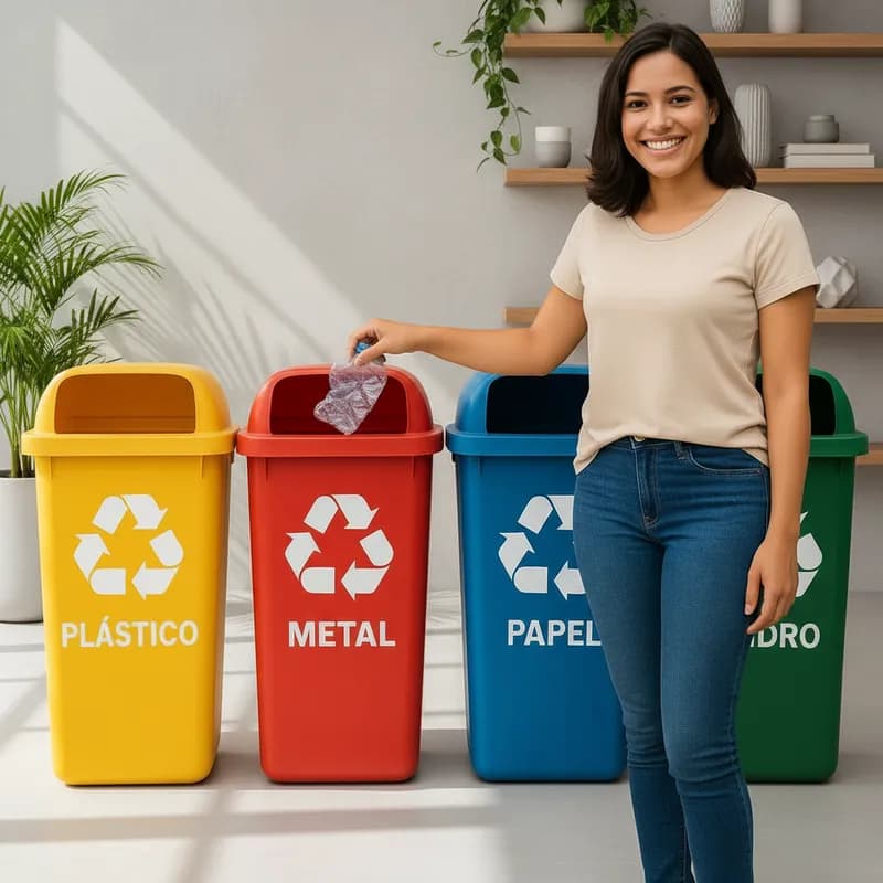 4 Lixeiras Grande Reciclável Seletiva Colorida Basculante com Alça Resistente