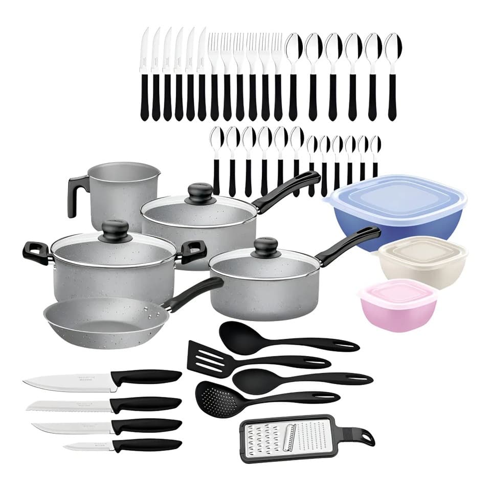 KIT COZINHA TRAMONTINA 47PC CINZA - SORTIDOS DE ALUMINIO COM  REVESTIMENTO ANTIADERENTE