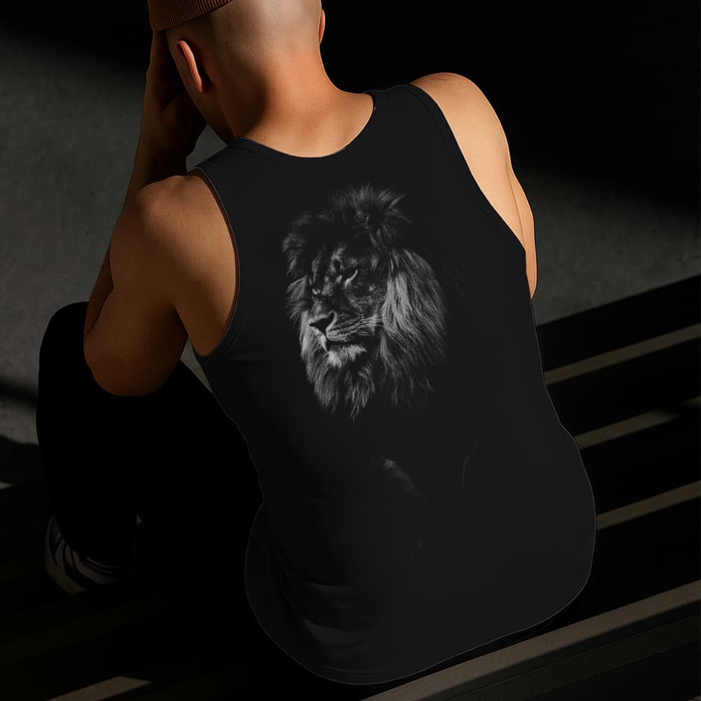 Camiseta Regata Masculina Estampada Leão de Lado 100% Algodão Estilo Conforto Diário Do Tamanho P GG