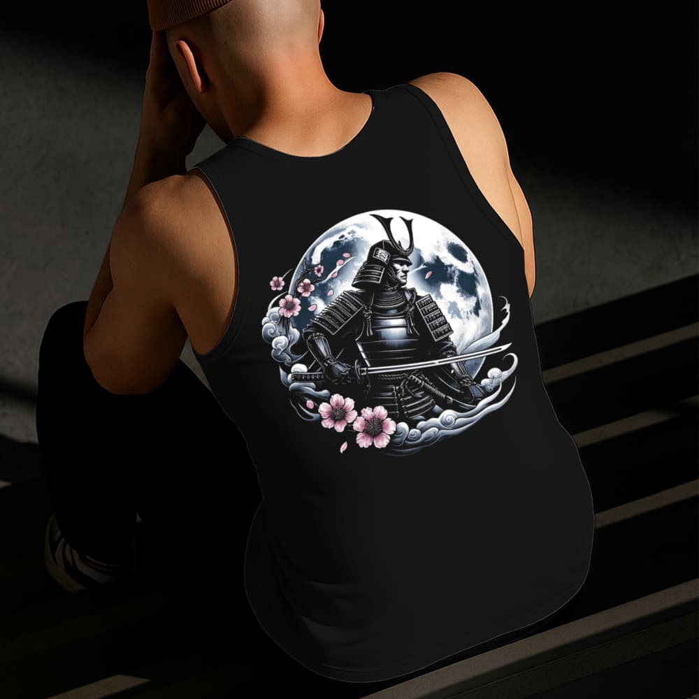 Camiseta Regata Masculina Estampada Samurai na Lua 100% Algodão Estilo Conforto Diário Tamanho P GG
