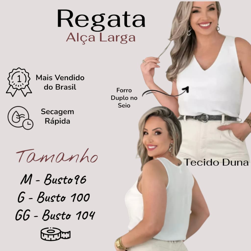 Blusa Regata Alça Larga Grossa Duna Escritório Trabalho Social Básica Elegante