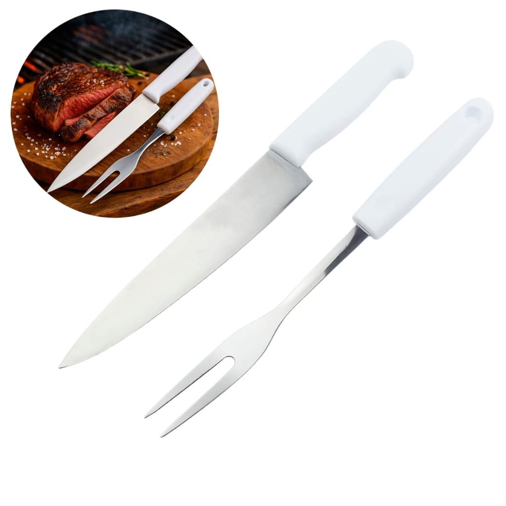 Kit Garfo E Faca Inox Para Churrasco Cozinha Jogo Trinchante