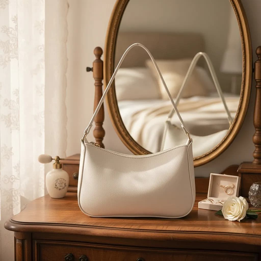 Bolsa baguete feminina de ombro , com detalhes em dourado  fecho em ziper !