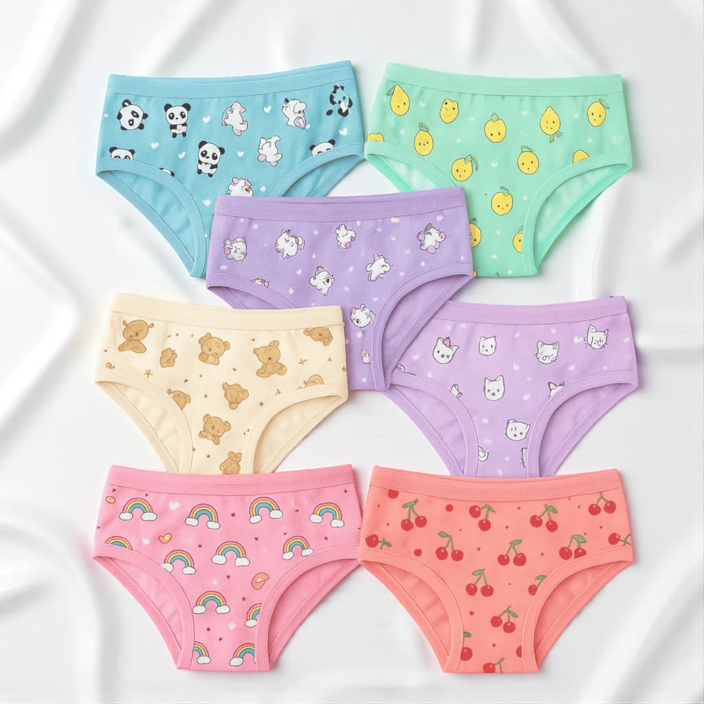 Kit 7 Calcinhas Infantis de suede Tangas Estampadas com viés elástico confortável menina moça