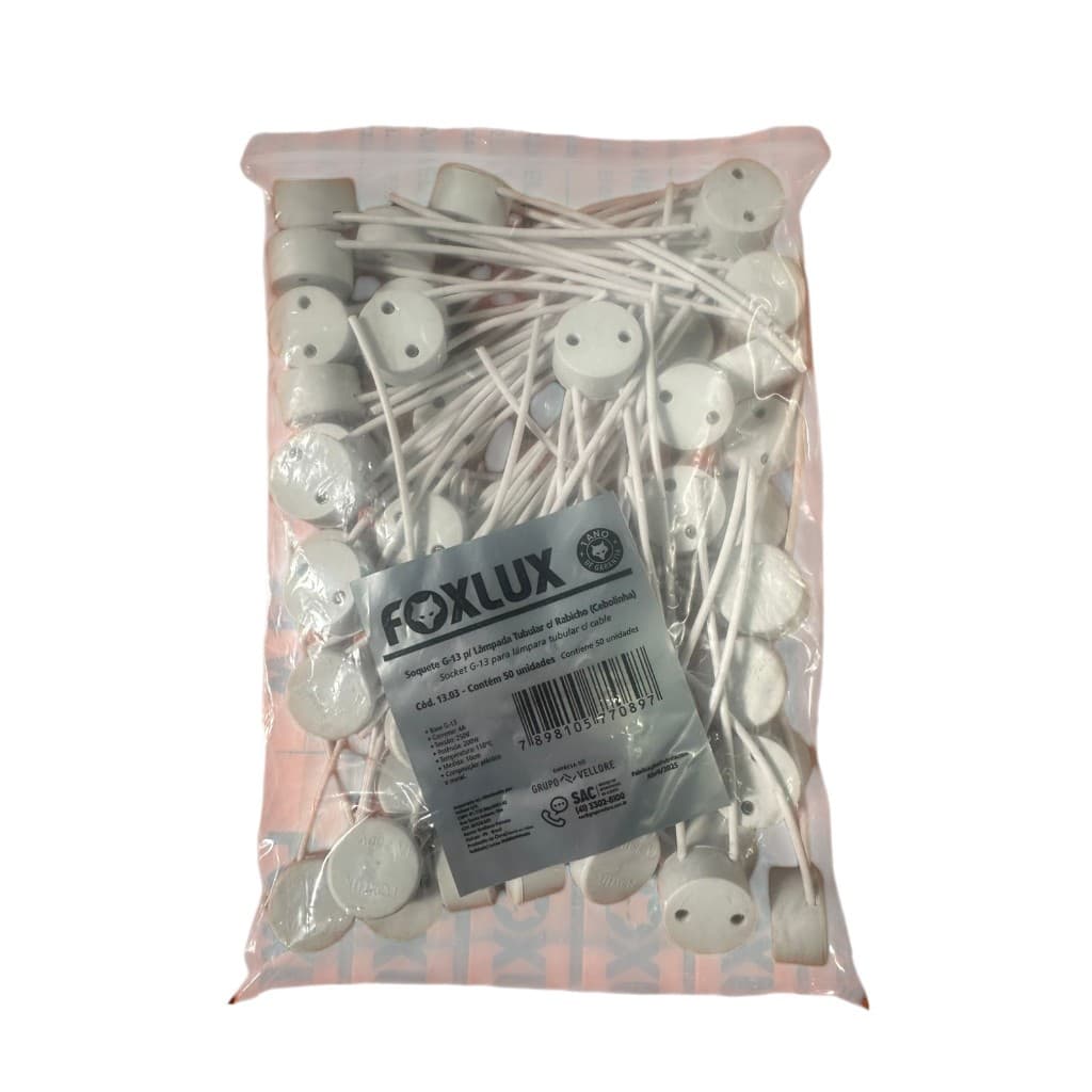 Soquete G-13 Lampada Tubo Com Rabicho I Branco, Pacote Com 50 Unidades - Foxlux