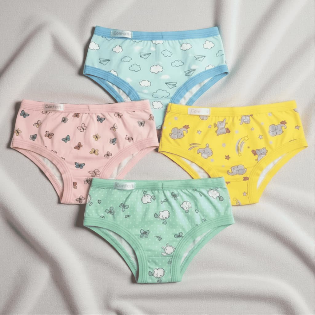 Kit 4 Tangas Infantis de suede Calcinhas Estampadas com viés elástico confortável menina moça
