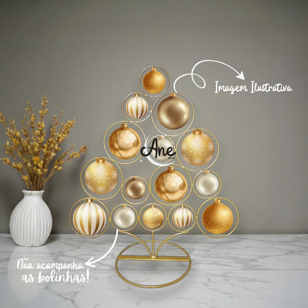 Árvore de Natal Argolada Ferro Decoração Casa Minimalista Sala Rack Recepção Escritório 42x38