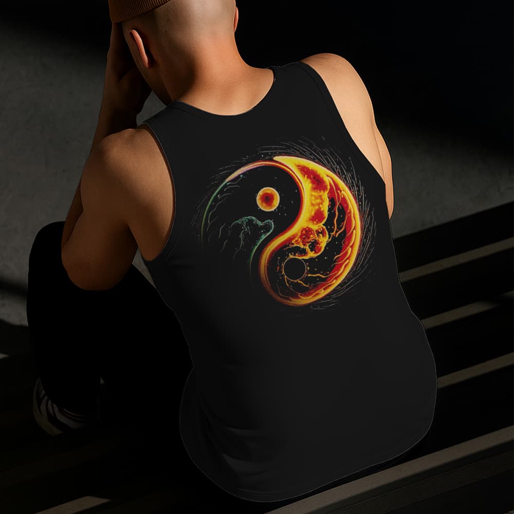 Camiseta Regata Masculina Estampada Ying Yang Elemental Algodão Estilo Conforto Diário Tamanho P GG
