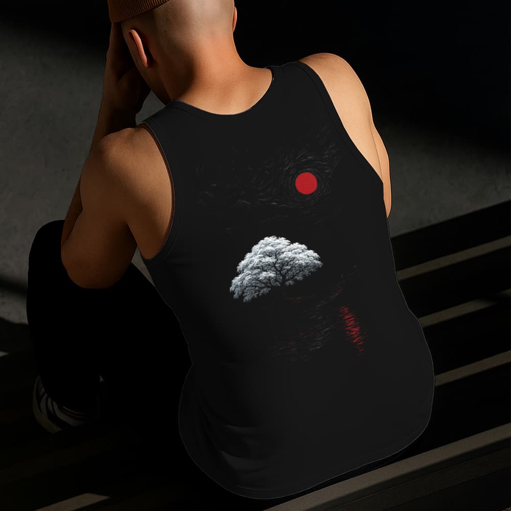 Camiseta Regata Masculina Estampada Árvore de Cerejeira Algodão Estilo Conforto Diário Tamanho P GG