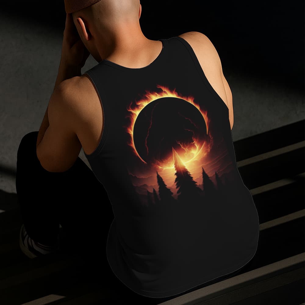 Camiseta Regata Masculina Estampada Céu em Chamas 100%Algodão Estilo Conforto Diário Do Tamanho P GG