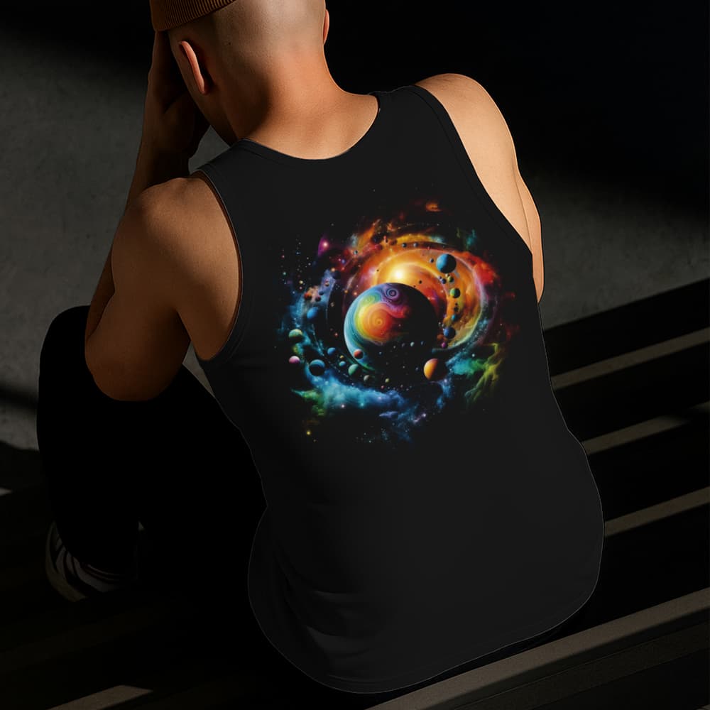 Camiseta Regata Masculina Estampada Universo Colorido Algodão Estilo Conforto Diário Do Tamanho P GG