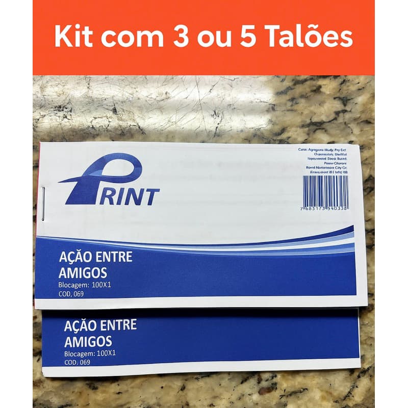 Talão ação entre amigos - Kit com 3 ou 5 talões ( 100 folhas cada talão )