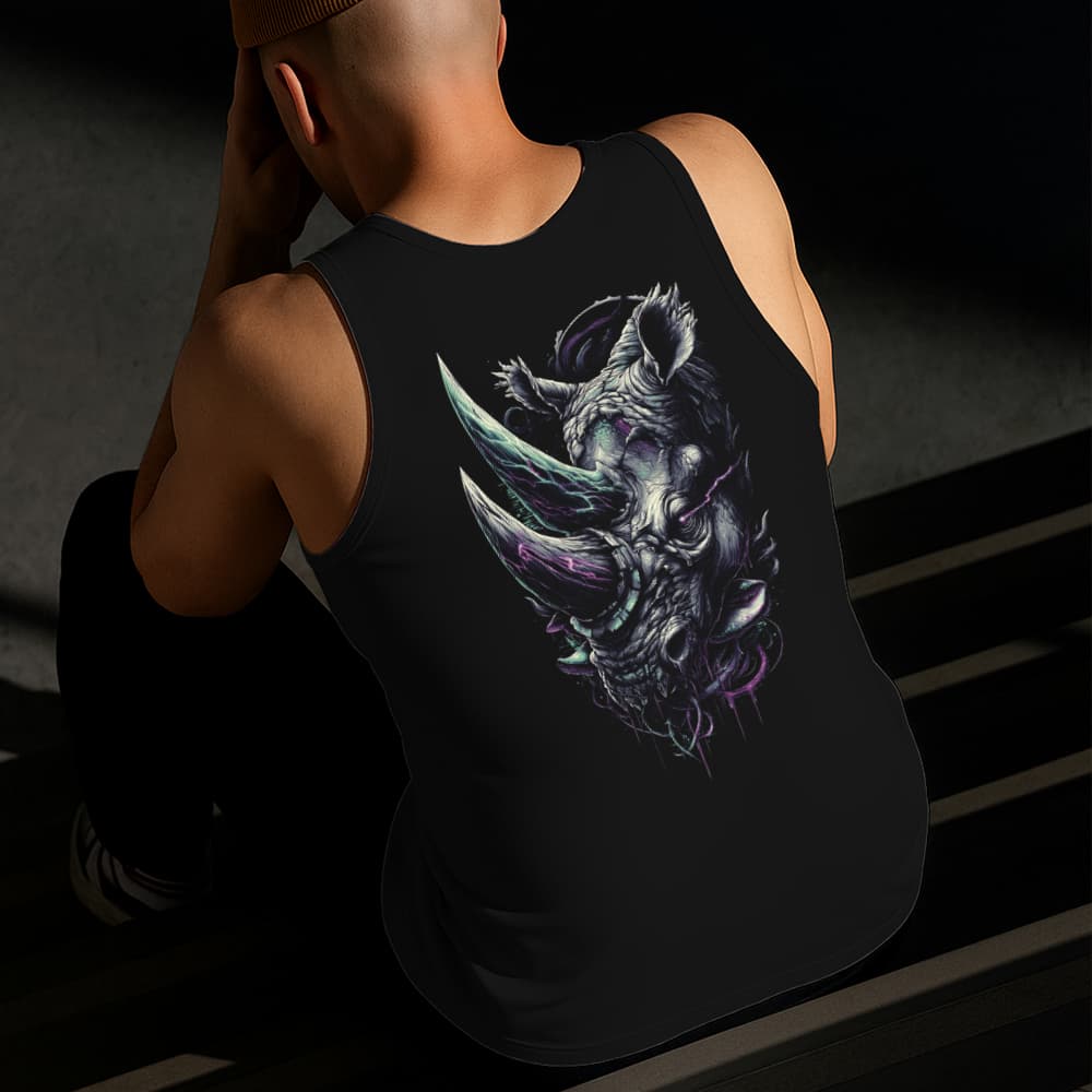 Camiseta Regata Masculina Estampada Rinoceronte Lado Algodão Estilo Conforto Diário Do Tamanho P GG
