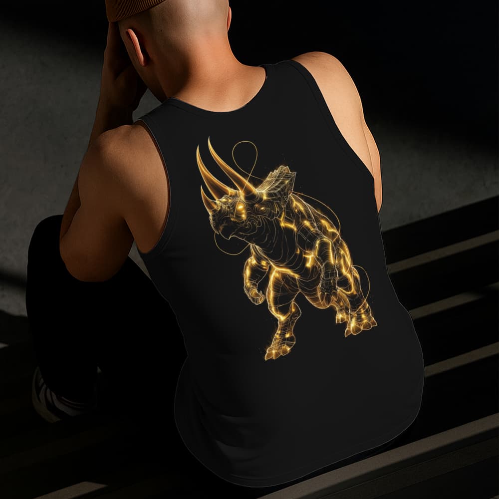 Camiseta Regata Masculina Estampada Triceratops 100% Algodão Estilo Conforto Diário Do Tamanho P GG