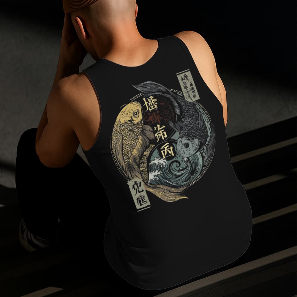 Camiseta Regata Masculina Estampada Ying Yang Peixe 100% Algodão Estilo Conforto Diário Tamanho P GG