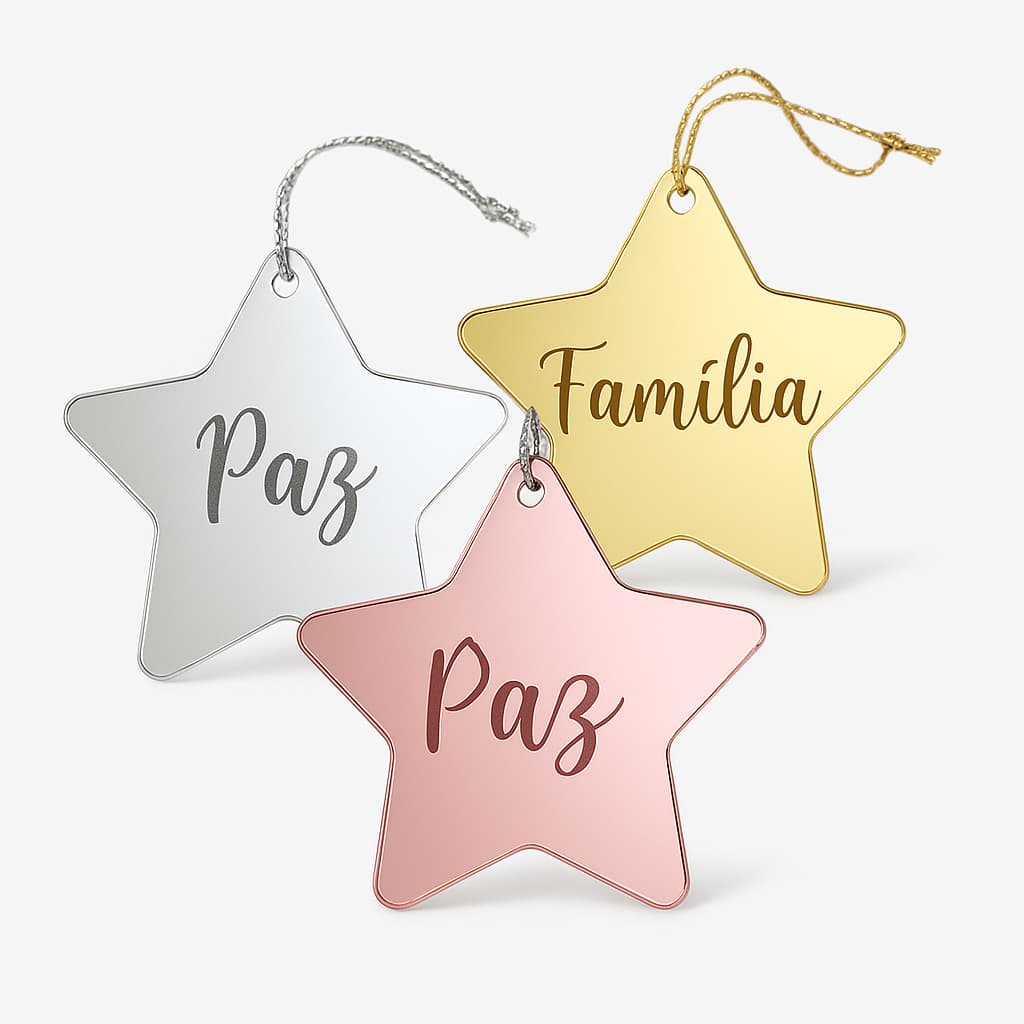 Kit Enfeites De 8 Unidades Arvore De Natal Estrelas Em Acrílico Personalizado