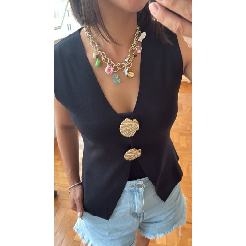 🌟 Colete Feminino de Modal com Broche de Concha - Sofisticação e Estilo!