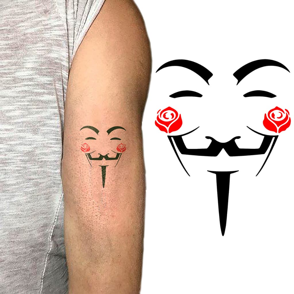 Tatuagem Temporária Adesiva Anonymous V de Vingança 6 x 4,5cm