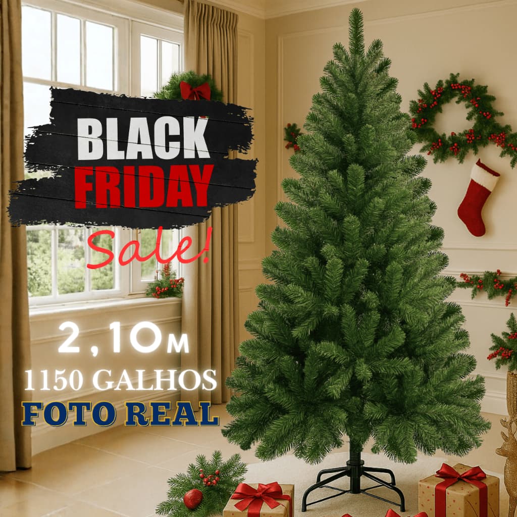 Árvore De Natal Luxo 2,10m 1150 Galhos SUPER CHEIA Premium Pé de Ferro