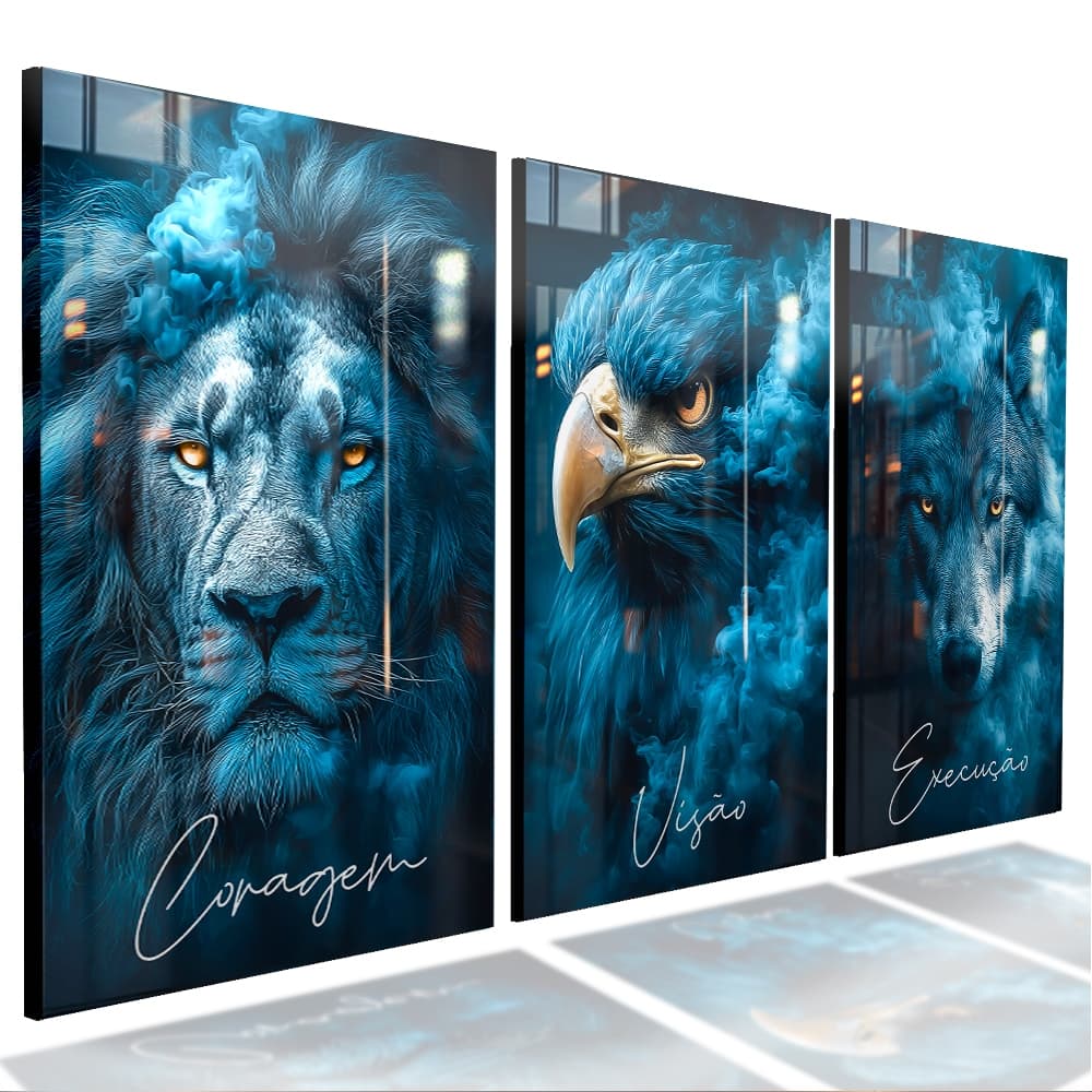 Quadros Decorativos Grande Sala Quarto Coragem Visão Execução Leão Águia Lobo 122x60 4k