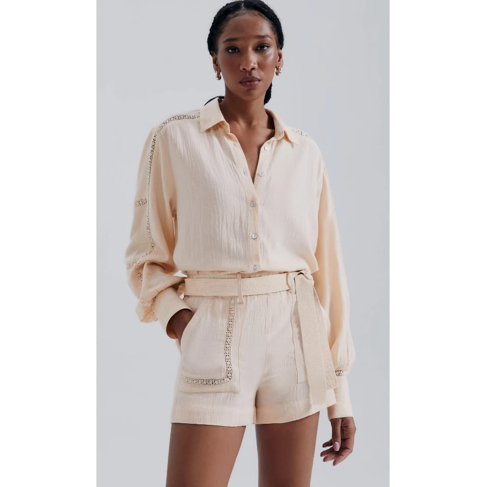 Shorts Clochard Cintura Alta Com Linho - Hering