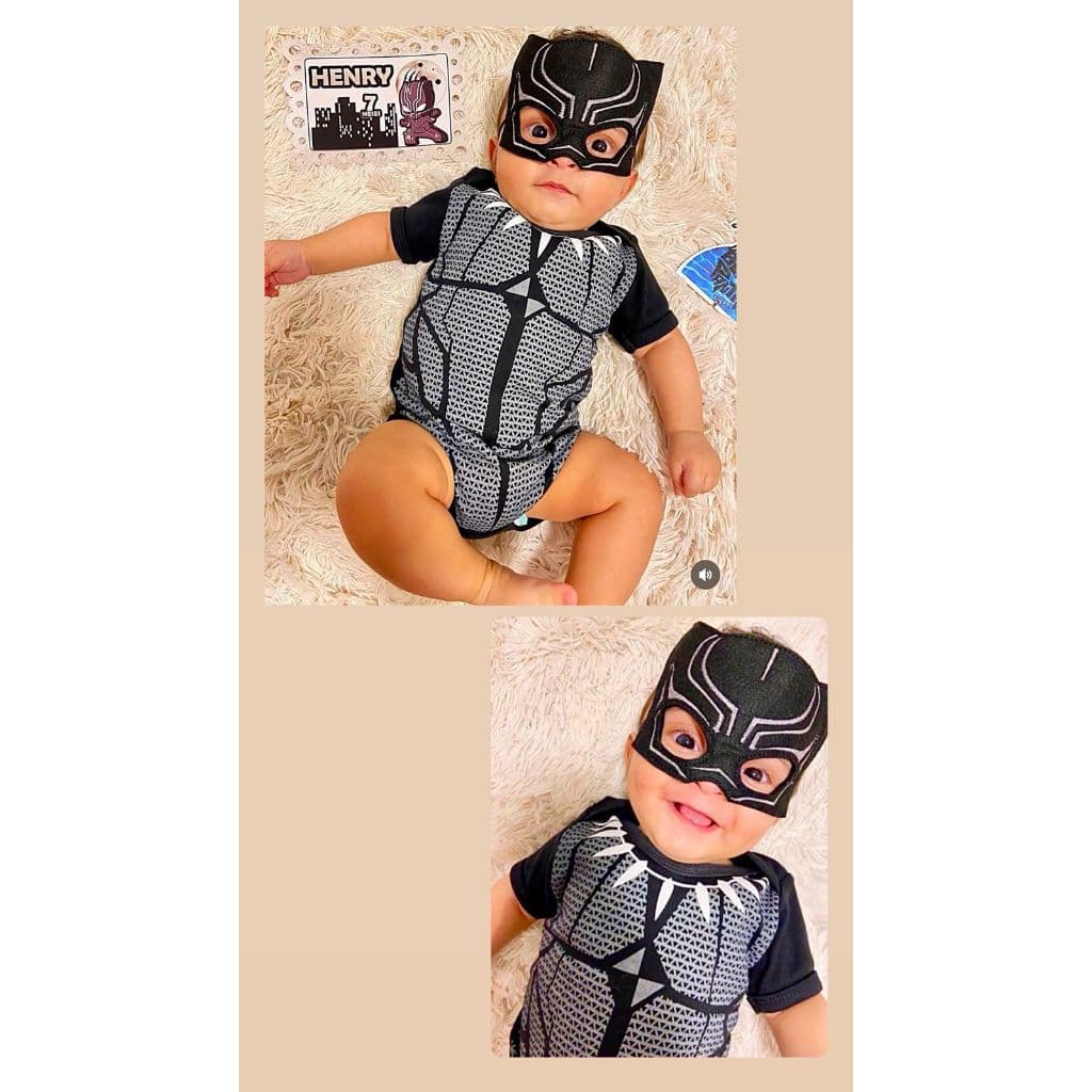 Body Pantera Negra com Máscara Bebe Body Temático Pantera Negra Body Pantera baby Body Wakanda bebe Body Herois Menino