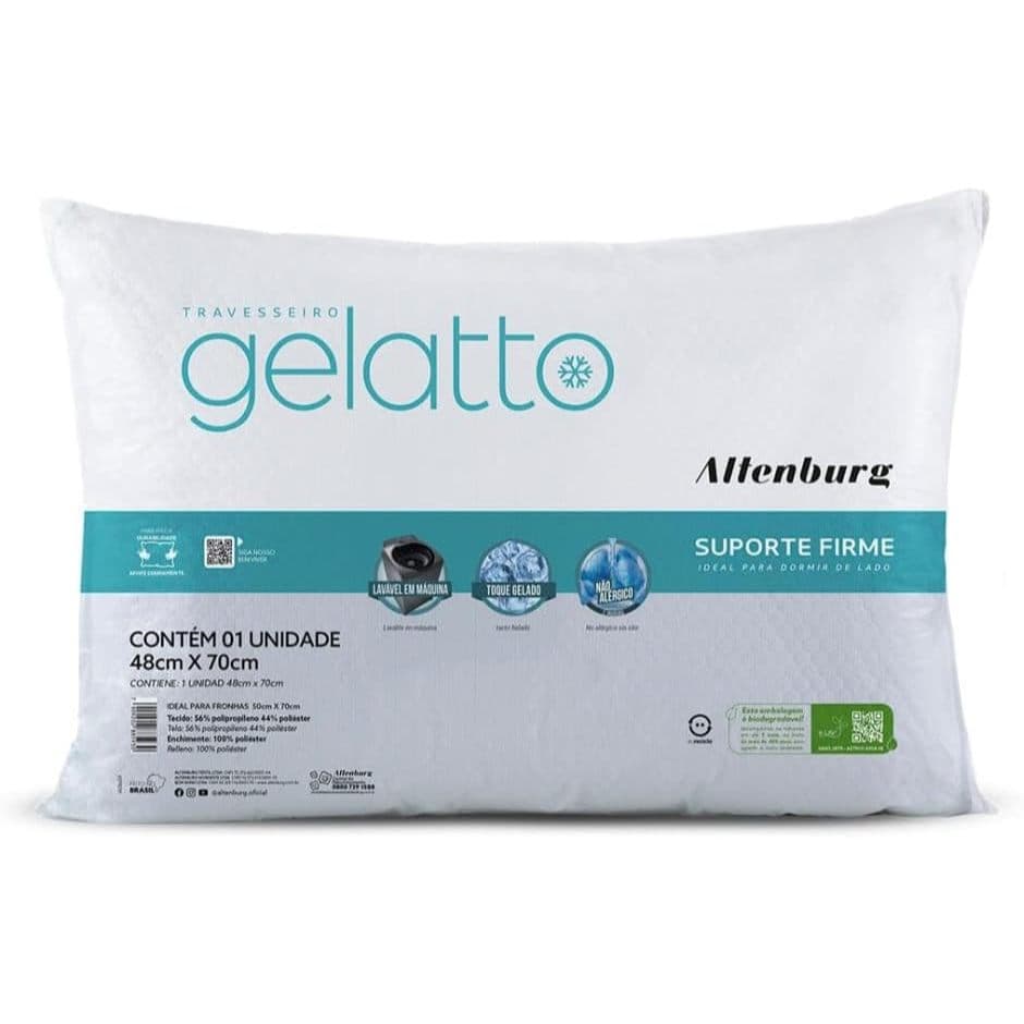 Travesseiro Gelatto Altenburg Suporte Firme 48x70cm Toque Gelado Antialérgico Auto Refrescante