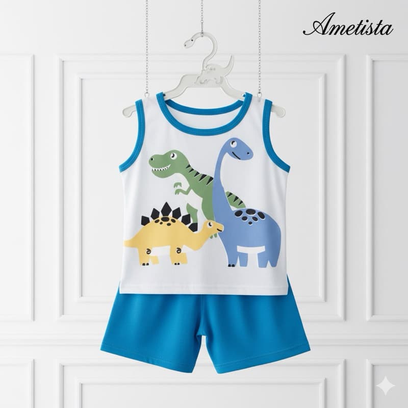 Conjunto Bebê Menino Dinossauro Regata com Short Algodão Fresquinho Roupa Infantil Verão Moda Bebê