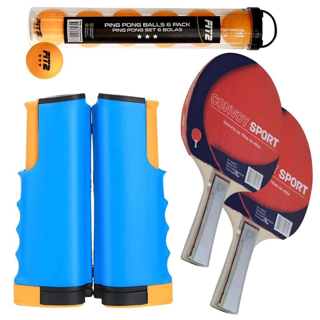 Kit Tênis De Mesa Suporte Rede Retrátil 1,70m Portátil Para Ping Pong + 2 raquetes + 6 bolinha 3 estrelas