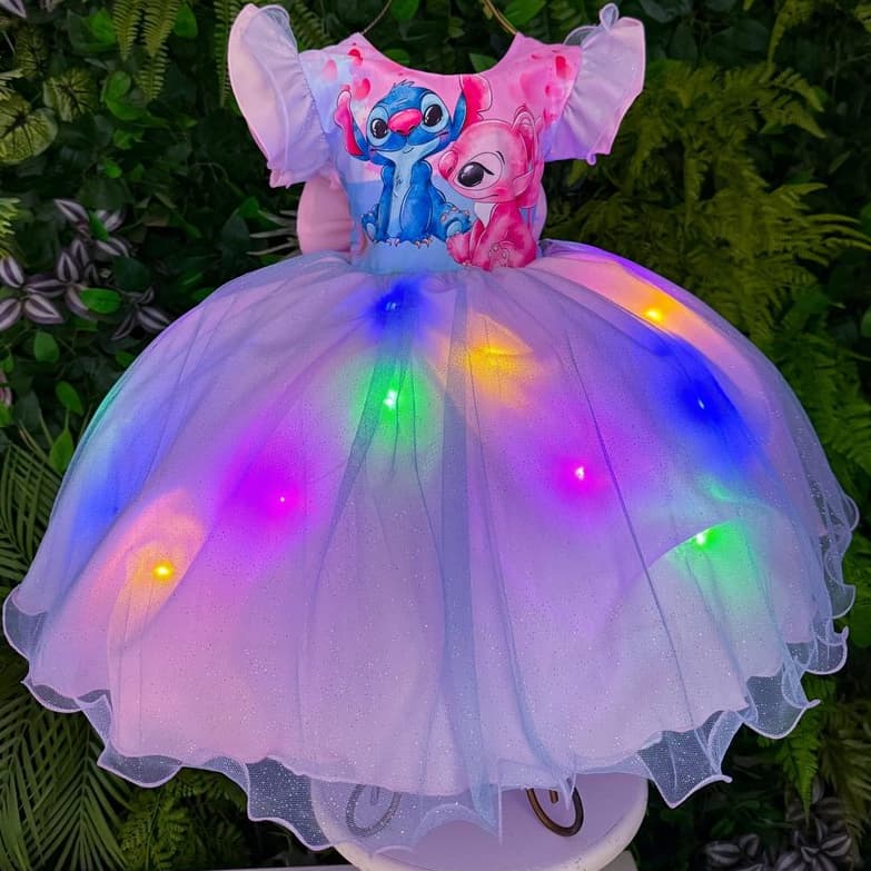 vestido princesa infantil de princesa stitch stith fantasia lilo e stitch infantil menina vestido infantil com led brilh