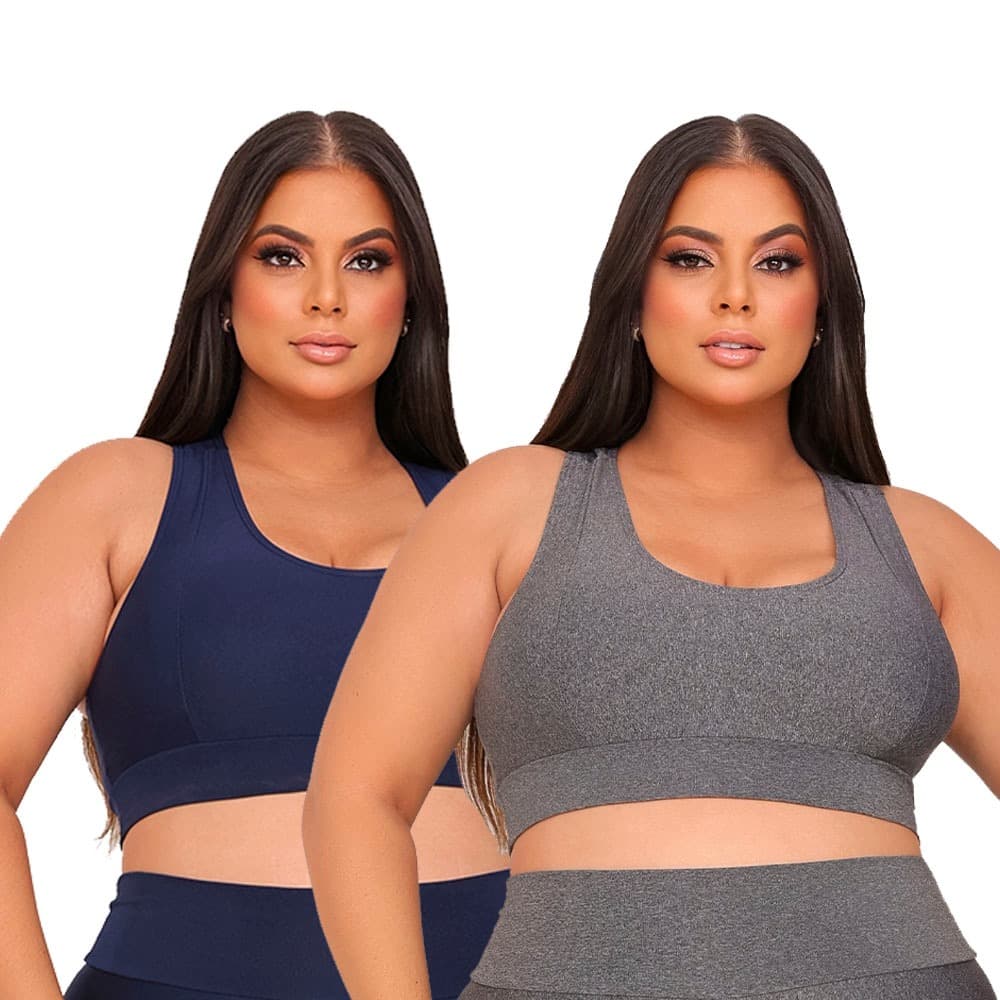 Kit 2 Tops Fitness Academia Alta Sustentação Plus Size sem bojo