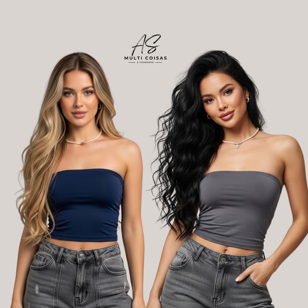 Kit com 2 top faixa cropped tomara que caia com forro duplo sem bojo - moda gringa