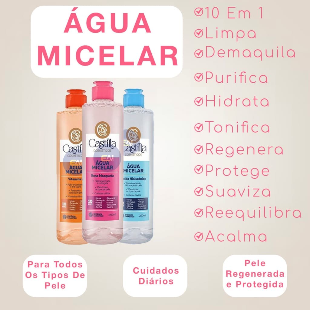 Água Micelar 10 Em 1 Skin Care Limpeza De Pele Ácido Hialurônico