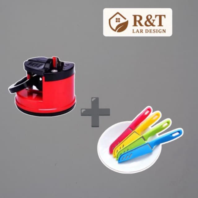 Kit Amolador +  Facas Aço Inox e Kit  Facas Aco Inox Afiada com Bainha Capa Protetora Cozinha Pesca Camping Coloridas