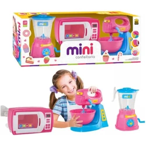 Kit Infantil Mini Confeitaria com Liquidificador, Batedeira e Micro-ondas BS Toys