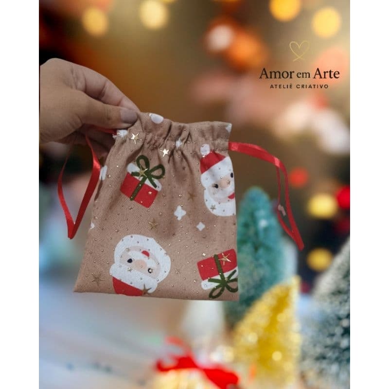 Saquinho oxford Natal lembrancinha de natal Papai Noel