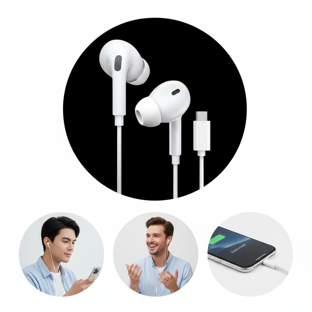Fone Ouvido Com Fio Microfone Saída Tipo C Esportes Trabalho Branco Academia Corrida
