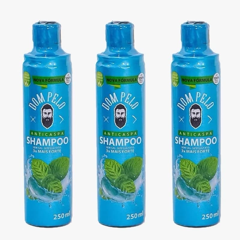 Kit 4 Shampoos Anticaspa Dom Pelo 250ml Nova Fórmula - 3 em 1 para Cabelo, Barba e Bigode - Pronta Entrega, Envio Ime