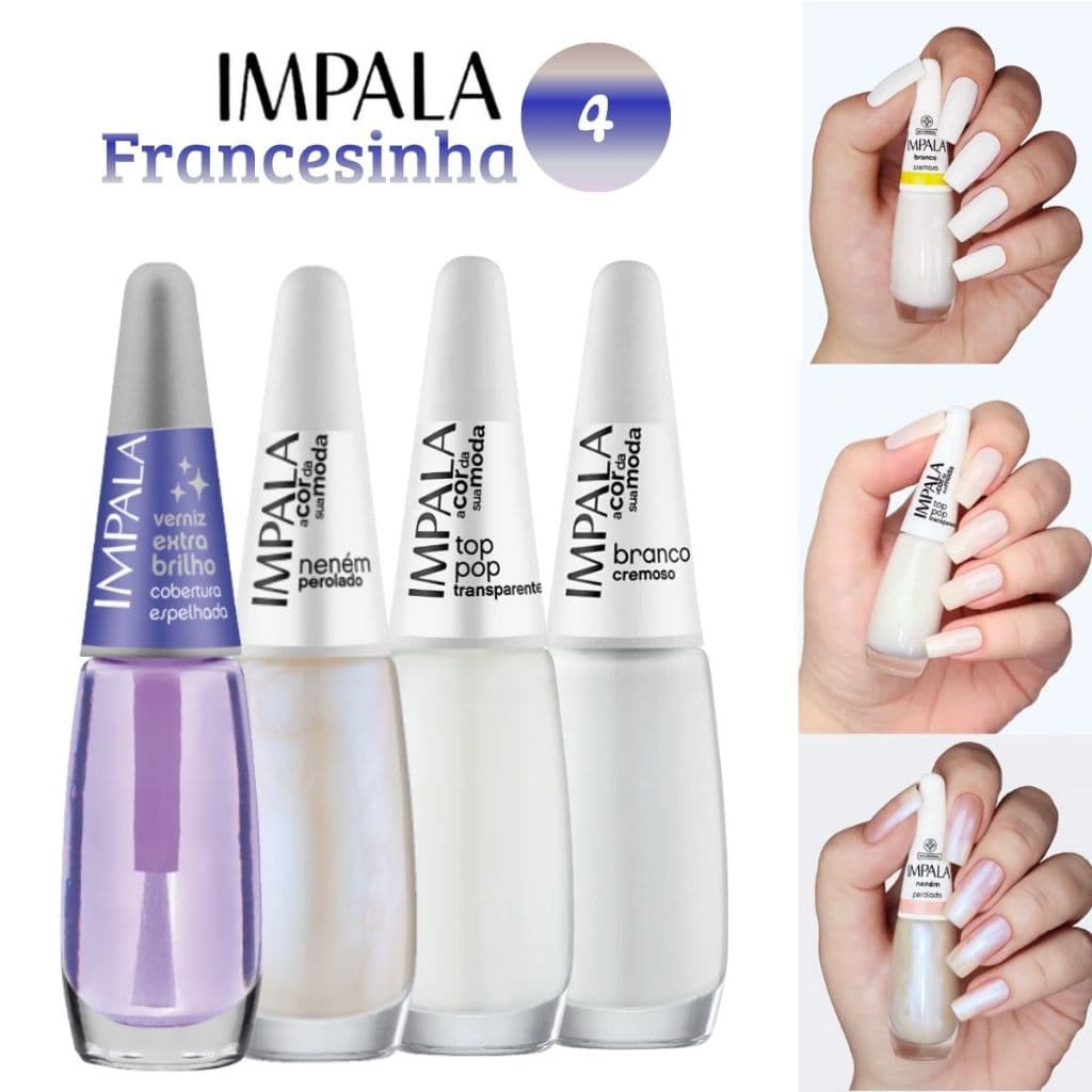 IMPALA SUPER FRANCESINHA - KIT COM 3 ESMALTES BRANCOS + VERNIZ EXTRA BRILHO