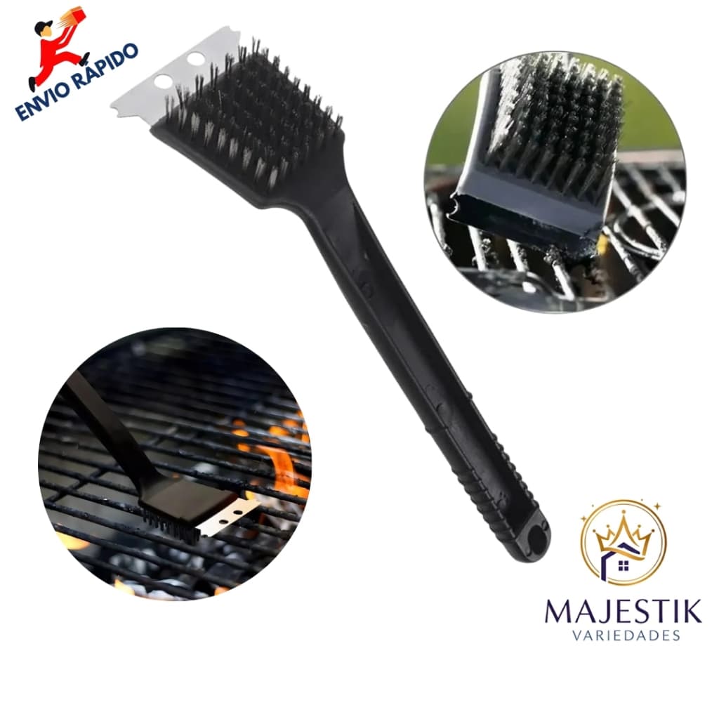 Escova Limpa Grelha Inox 30Cm Com Raspador Limpeza  Churrasqueira  Forno Fogão Tamanho Ideal