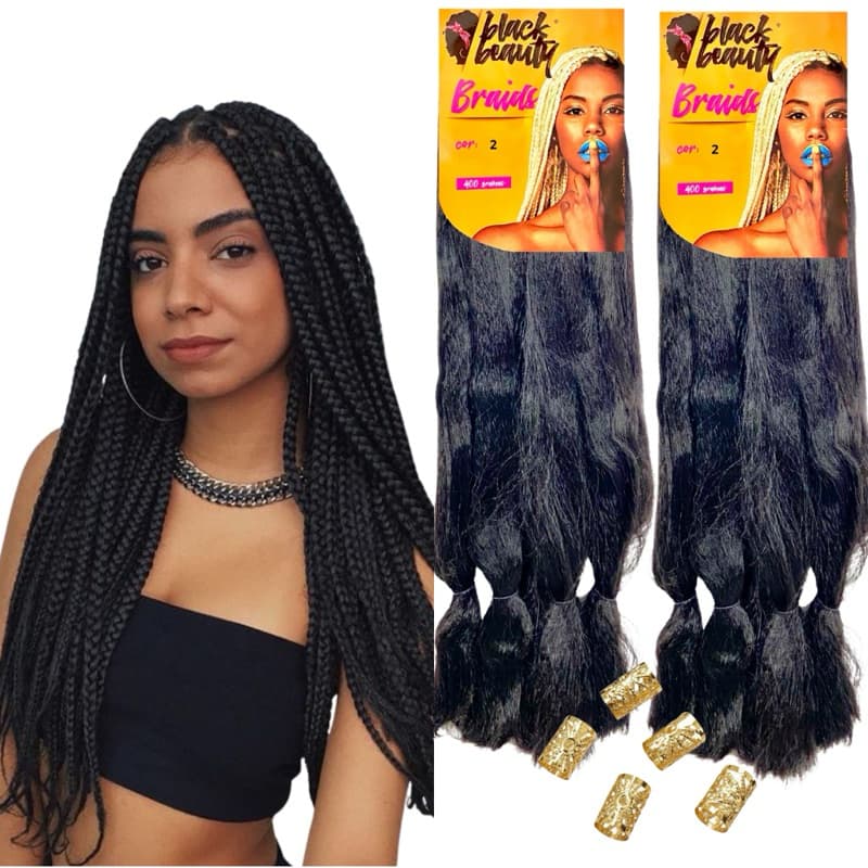 Cabelo Jumbo Para Tranças Box Braids Black Beauty Alta Qualidade Sintetico 400g + Anéis Brinde