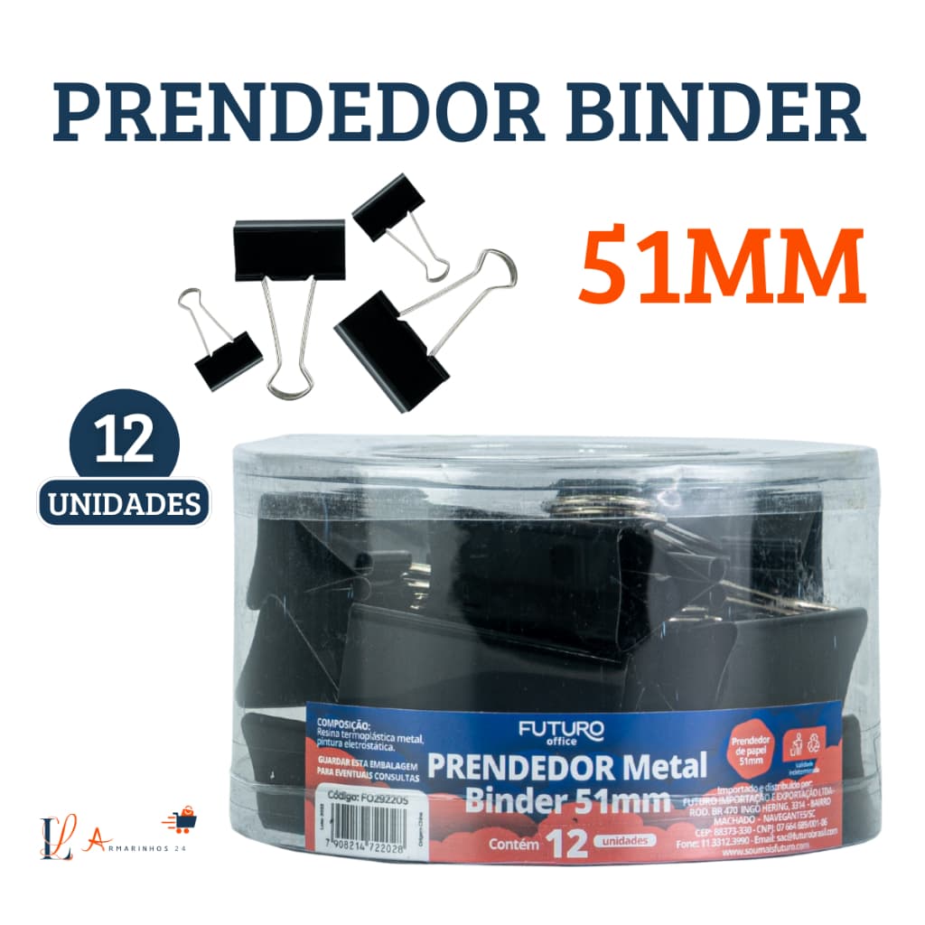 Clip Binder Borboleta Preto 12 Unidades 51mm – Clipe Metálico p/ Decoração, Papel, Escritório e Festas