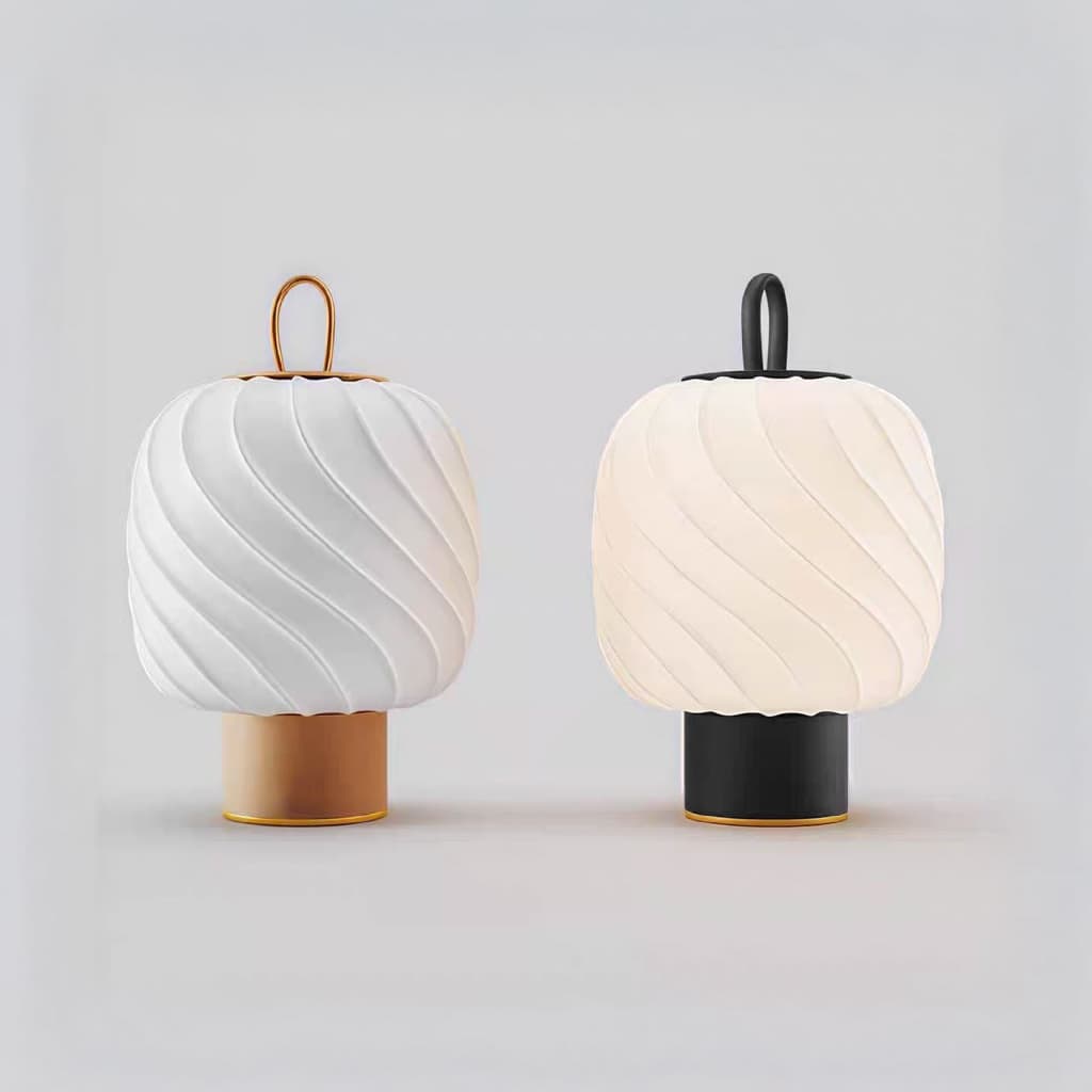 Luminária Portátil de Mesa LED Recarregável USB Estilo Oriental Japonês em Cerâmica e Couro com 3 Tons de Luz e Dimmer