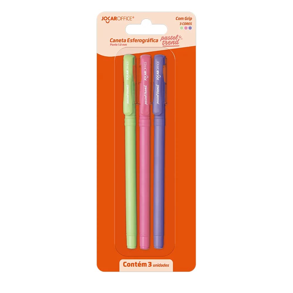 Caneta Esferográfica Pastel Trend estojo com 3 unidades