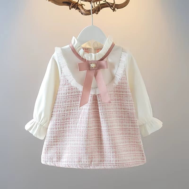 Vestido Bebê Menina Manga Longa Rosa Outono Inverno Festa Aniversário Elegante Infantil