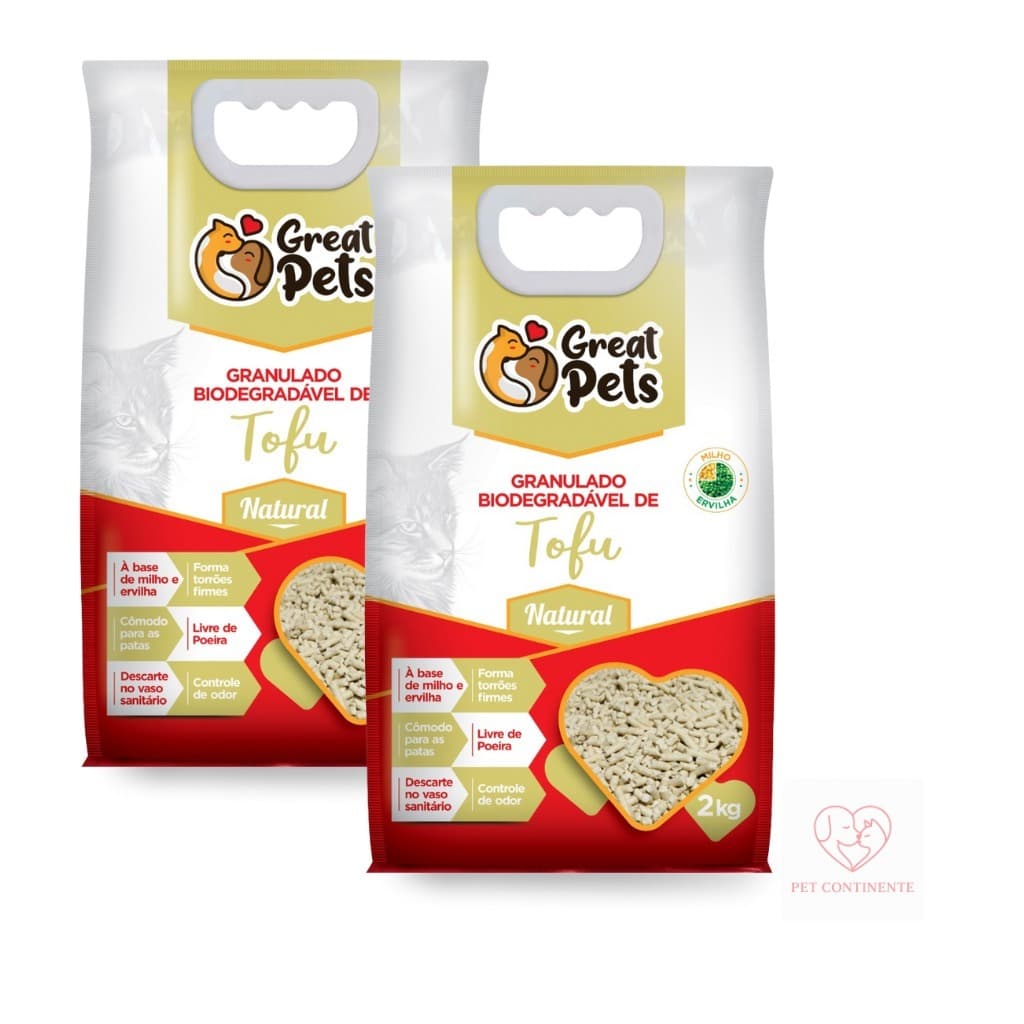 Kit 2 Areia Gato Tofu Biodegradável Great Pets 2kg (Total 4kg) Natural Premium